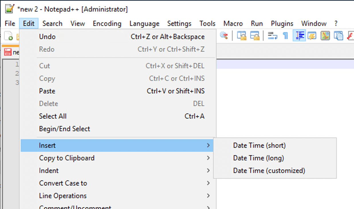 Add Current Date and Time in Notepad++